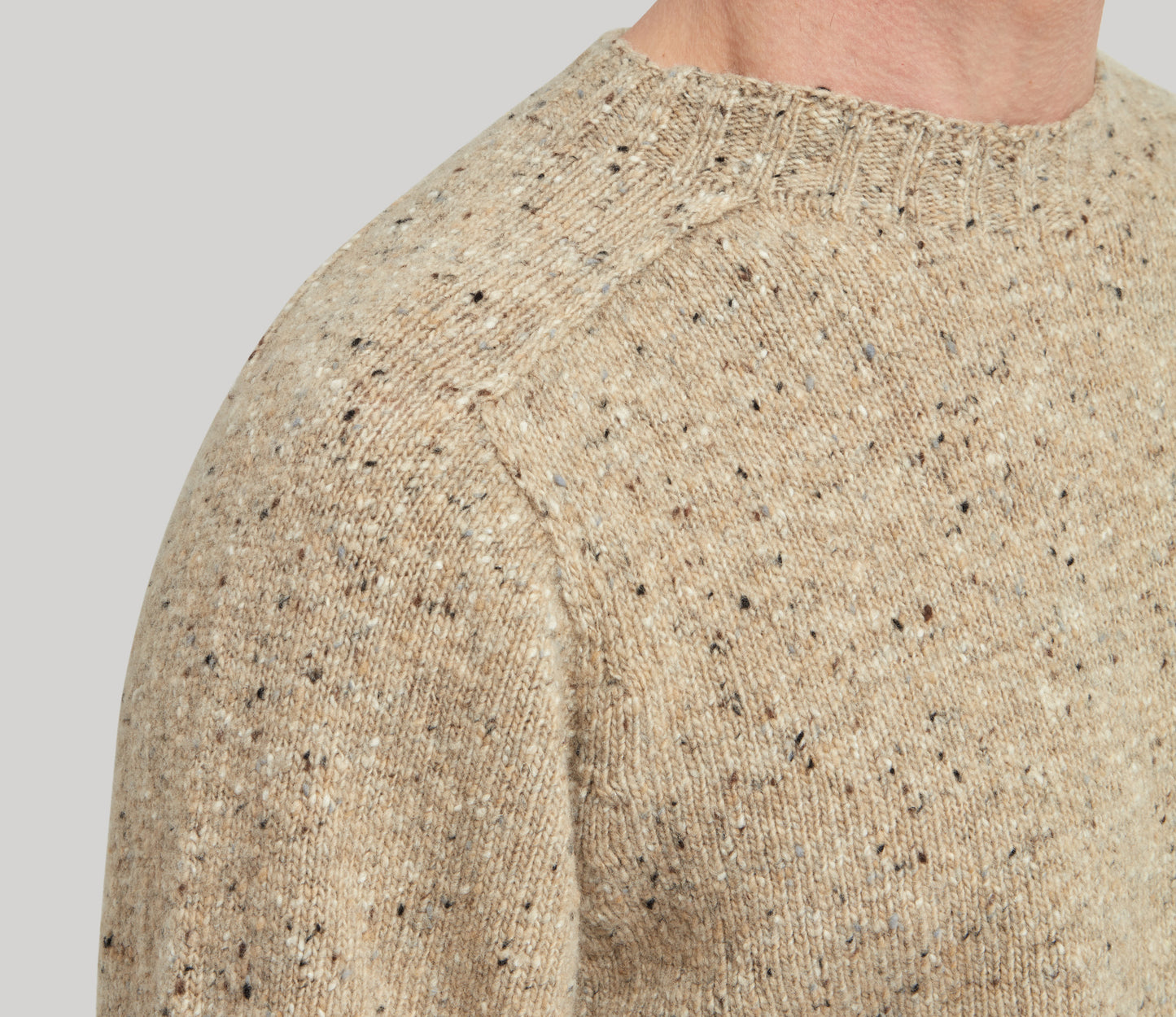 Merino Wool Donegal Crew Neck Jumper in Natural Tweed