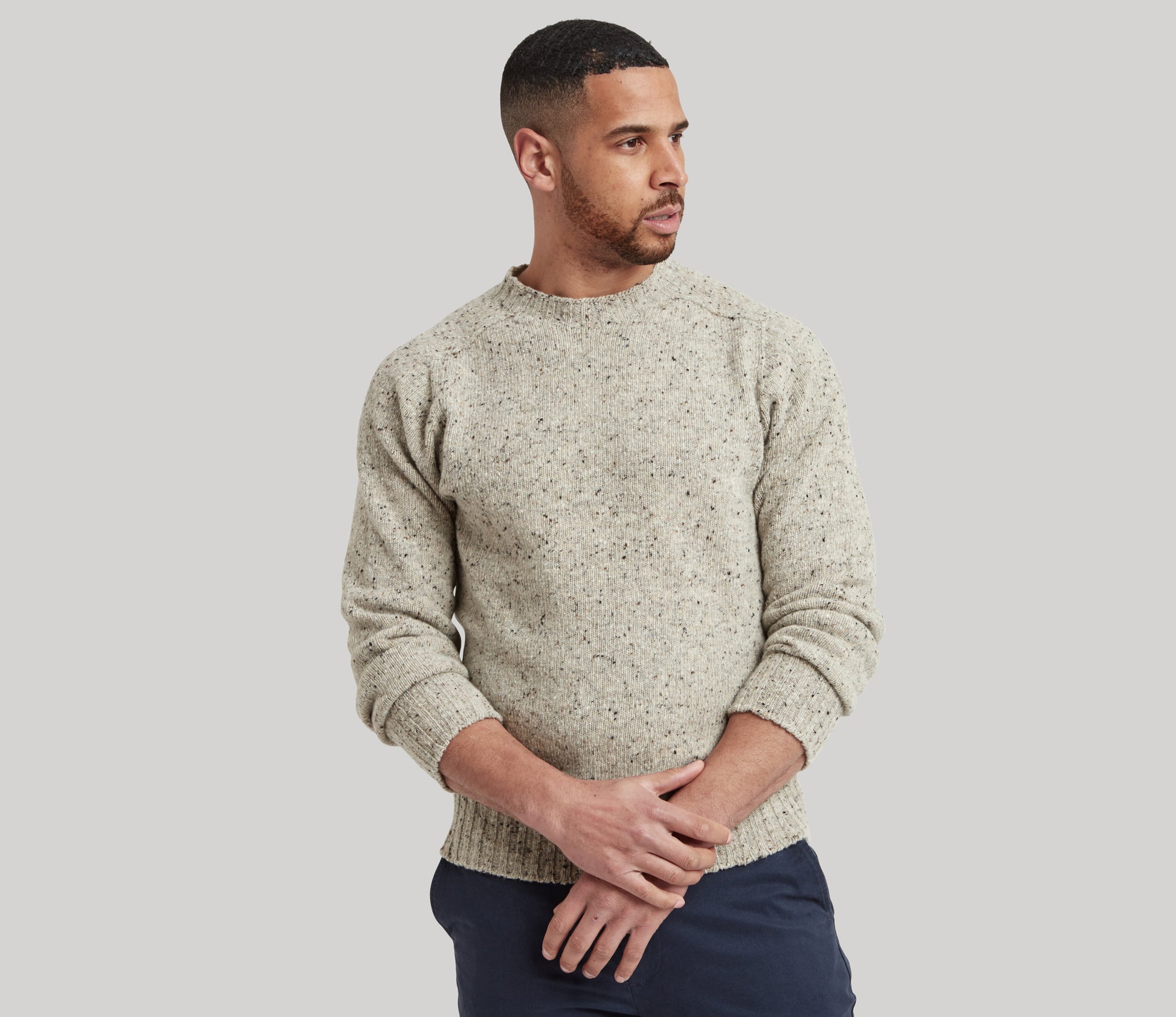 Merino Wool Donegal Crew Neck Jumper in Silver Tweed – Genuine