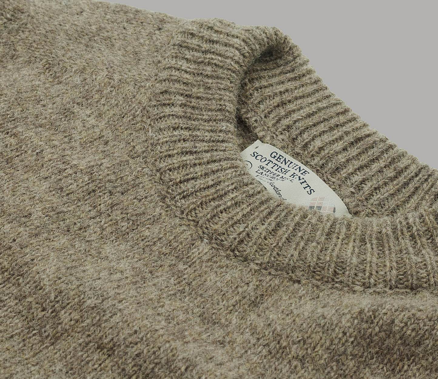 Modern Fit Shetland Crew Neck Jumper in Oyster Grey