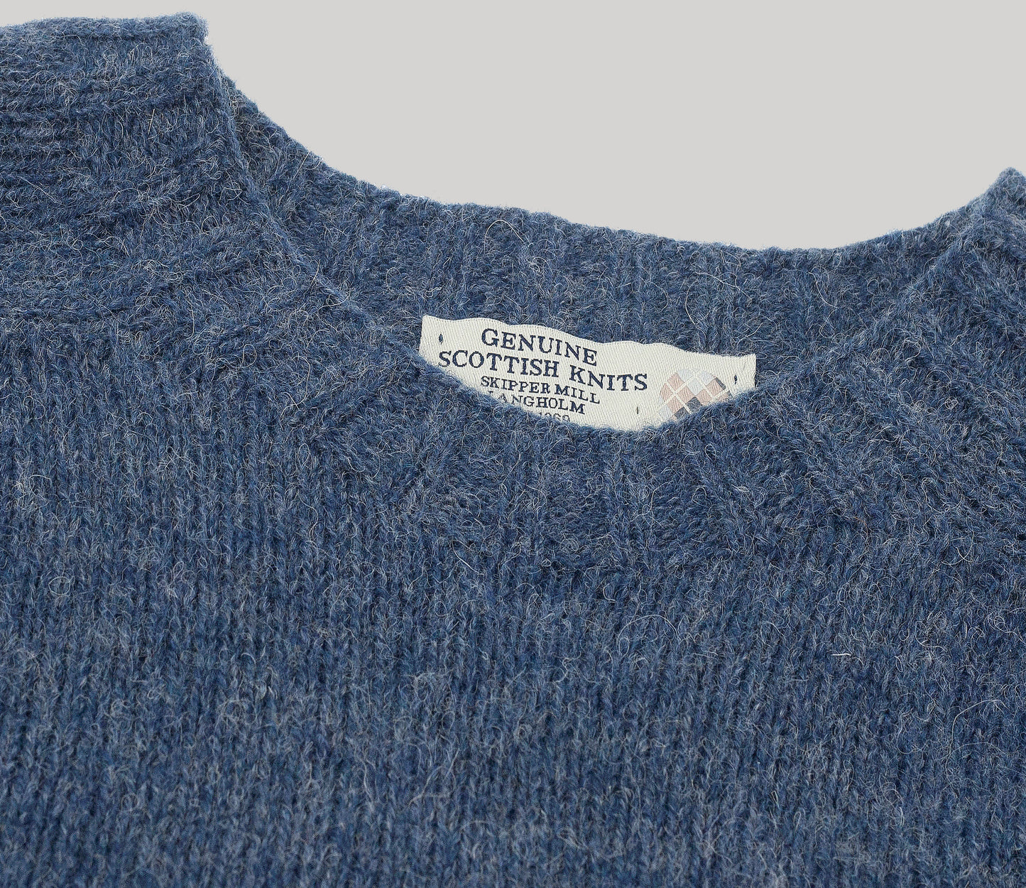 Vintage Shetland Crew Neck Jumper in Storm Blue